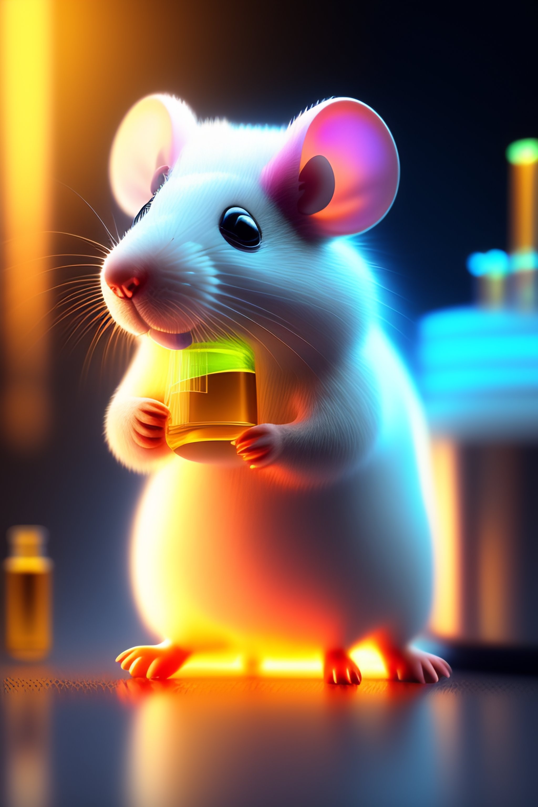 Lab mouse enjoying Koolaid. Imagined by Lexica.